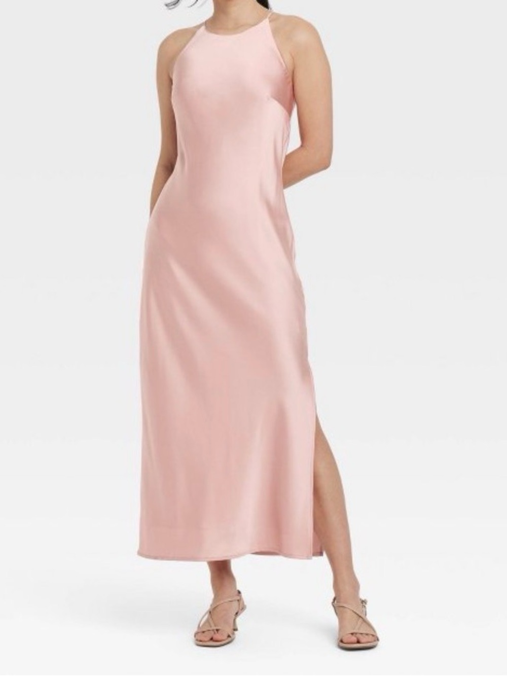 Women Satin Halter Maxi Slip Dress - A New Day size XS